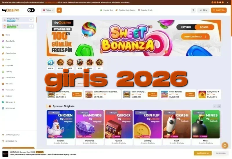 Bycasino ana sayfa görünümü