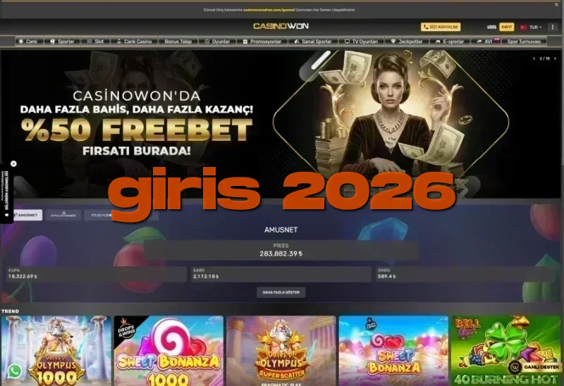 Casinowon ana sayfa görünümü