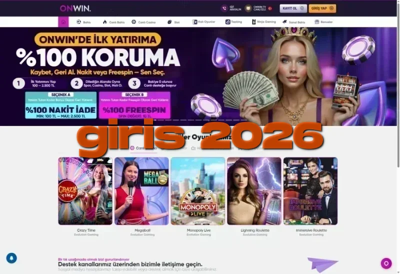 Onwin ana sayfa görünümü