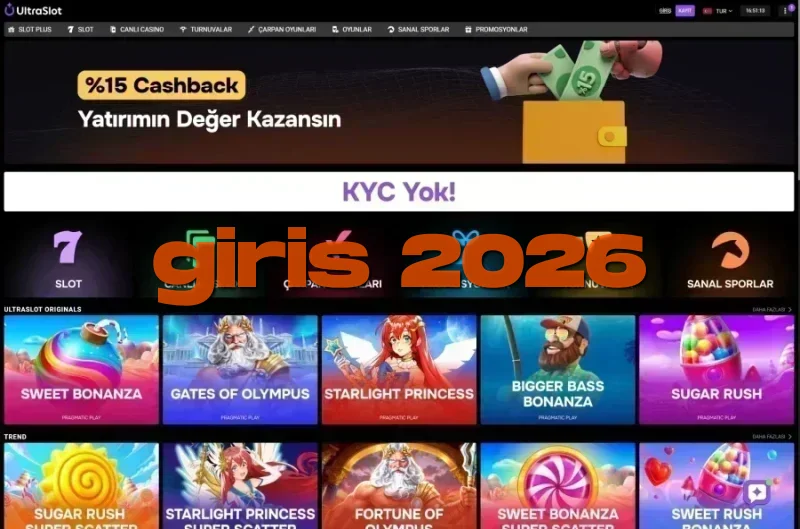 Ultraslot ana sayfa görünümü